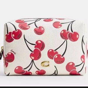 Coach Cherry Print Cosmetic Bag in White and Red